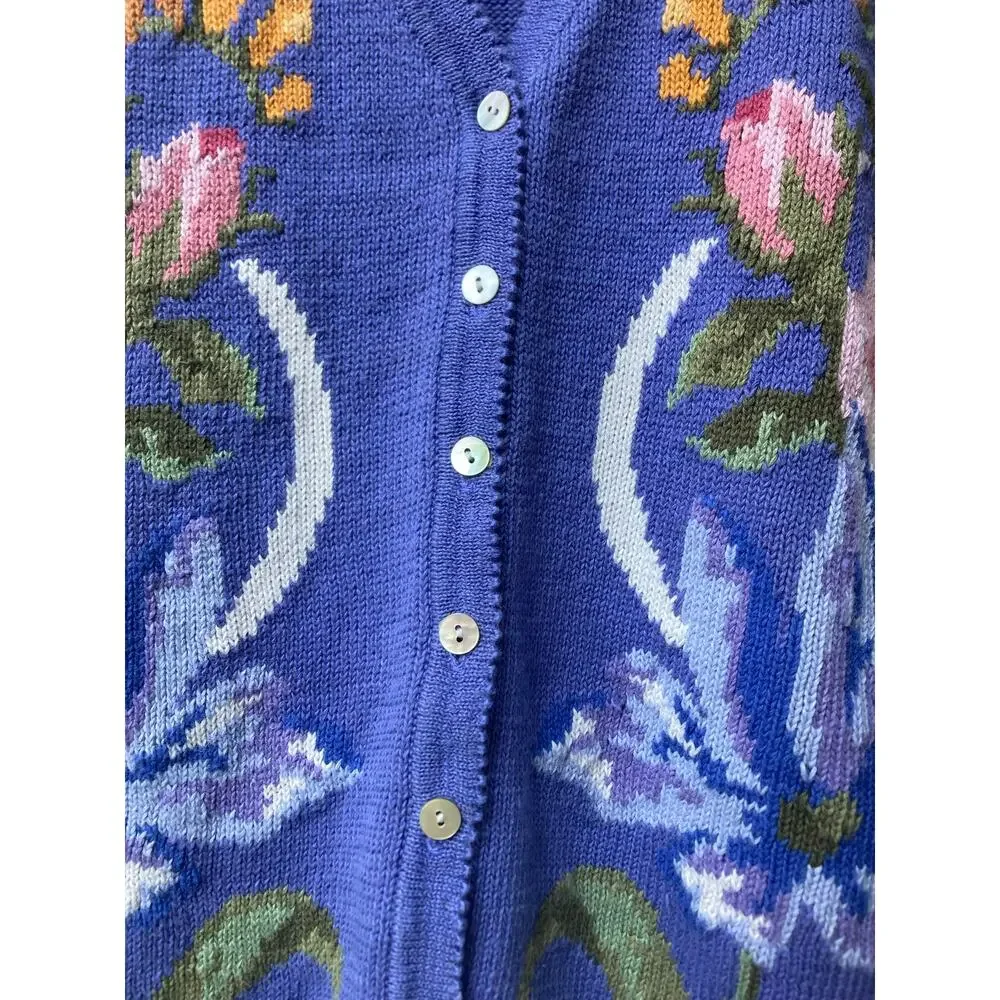 Susan Bristol-Vintage Granny Core Cottage Cornflower Blue Floral Sweater Vest- M